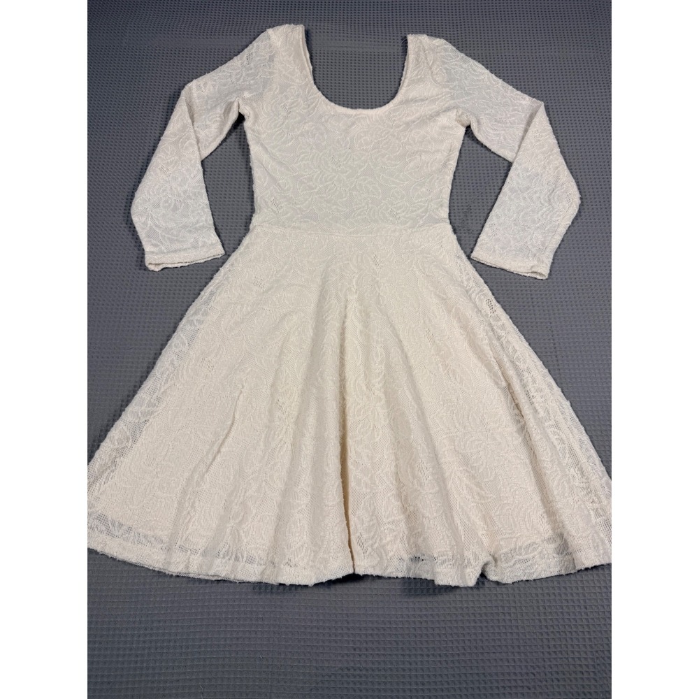 Abercrombie & Fitch Skater Dress XS Ivory Floral Lace Long Sleeve Fit Flare